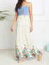 Robe longue empire à corset et imprimé fleurs des champs - Écru - 1