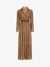 Robe longue empire imprimé faience - Marron - 4