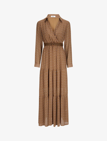 Robe longue empire imprimé faience - Marron - 4