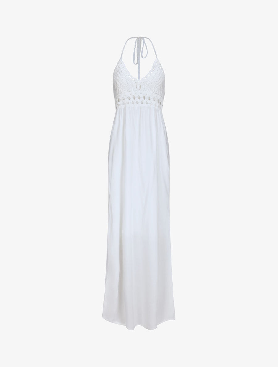 Robe empire uni à dos nu - Blanc - 4