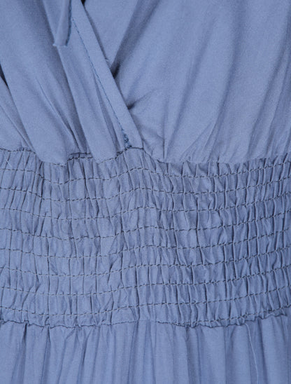 Robe longue empire uni à détail crochet - Bleu - 3