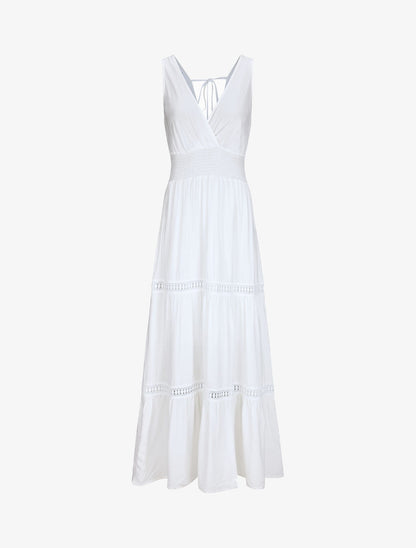 Robe longue empire uni à détail crochet - Blanc - 1