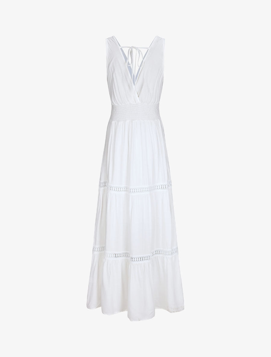 Robe longue empire uni à détail crochet - Blanc - 2