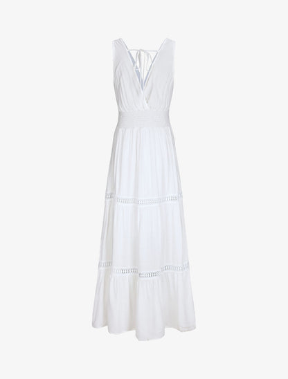 Robe longue empire uni à détail crochet - Blanc - 2