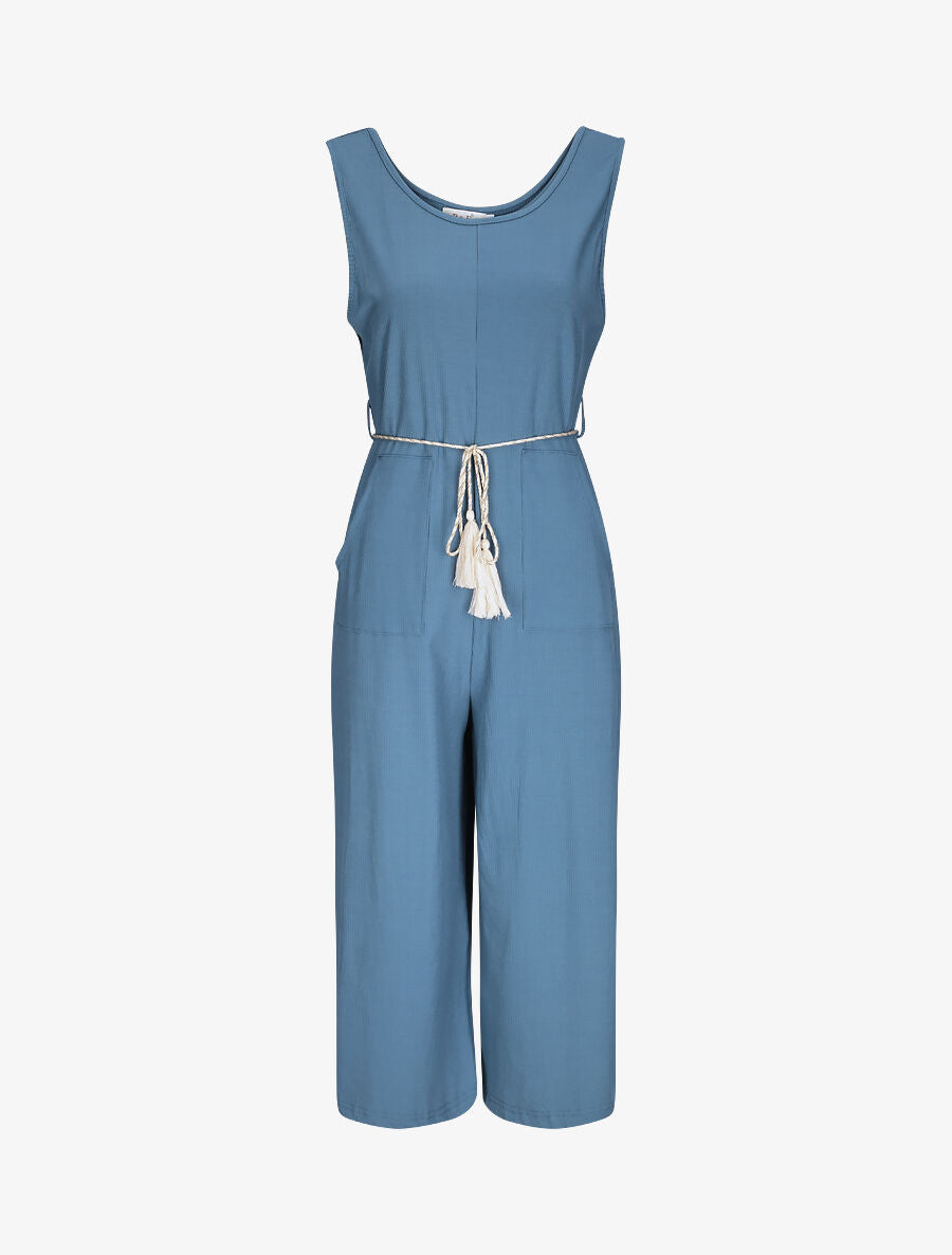 Combinaison oversize uni côtelée - Bleu canard - 4