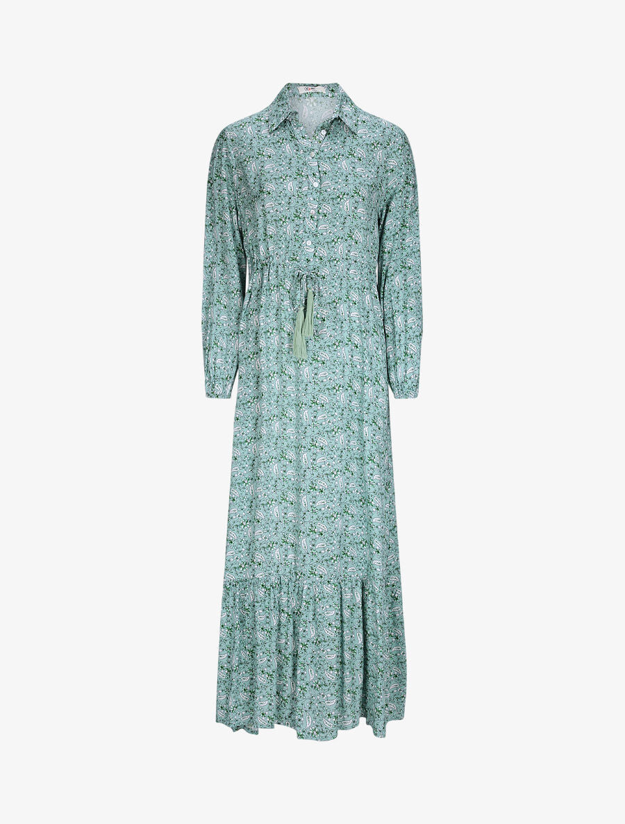 Robe longue empire manches 3/4 et imprimé fleuri - Vert d&