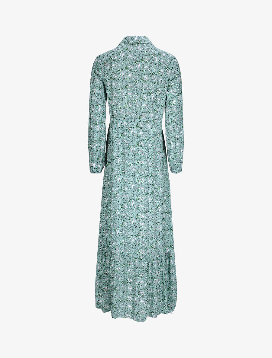 Robe longue empire manches 3/4 et imprimé fleuri - Vert d&
