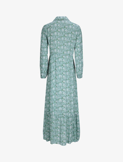 Robe longue empire manches 3/4 et imprimé fleuri - Vert d&
