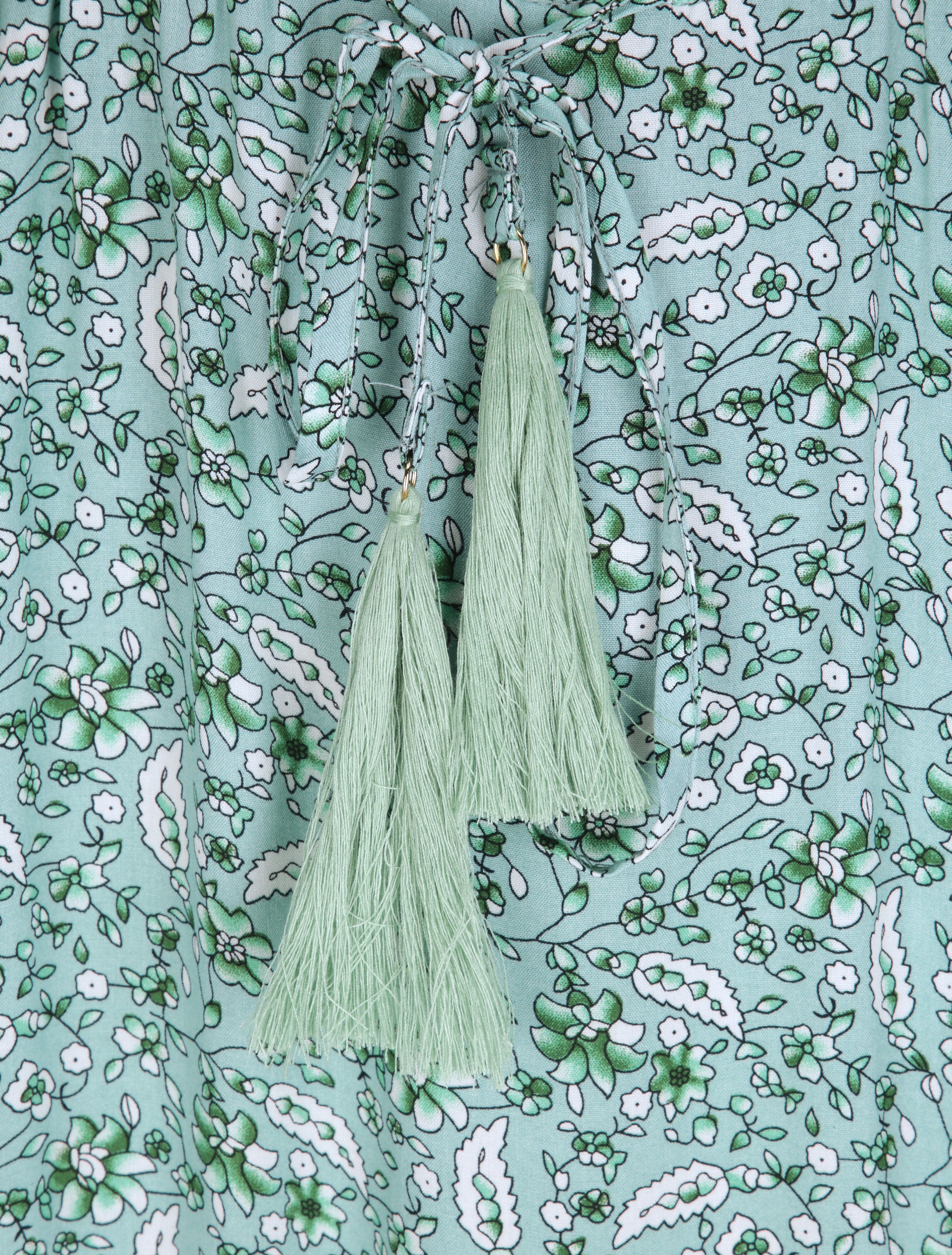 Robe longue empire manches 3/4 et imprimé fleuri - Vert d&