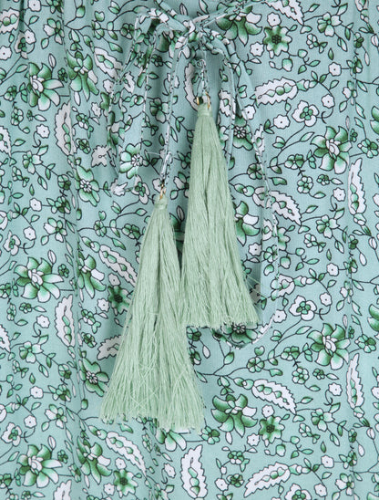 Robe longue empire manches 3/4 et imprimé fleuri - Vert d&
