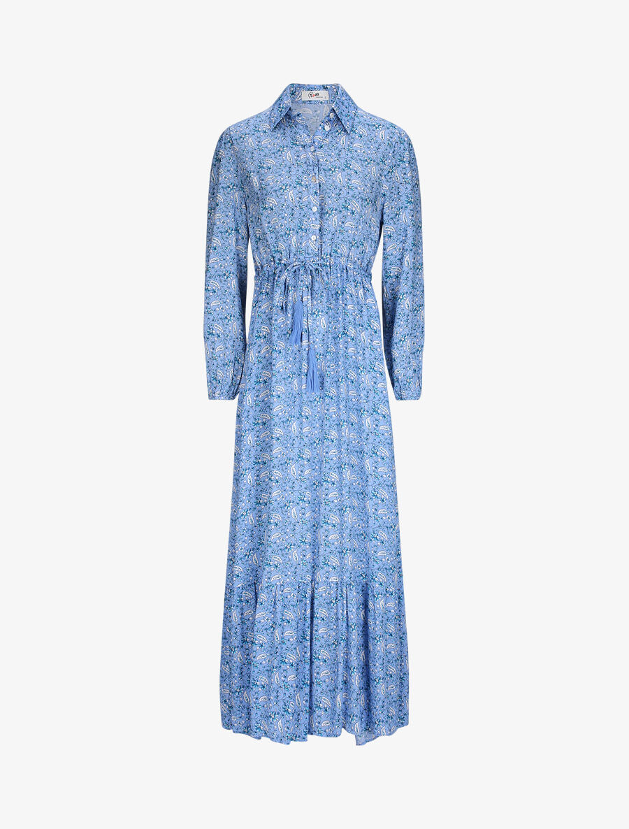 Robe longue empire manches 3/4 et imprimé fleuri - Bleu - 5