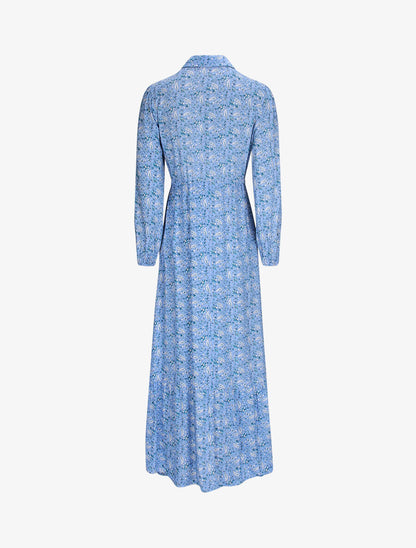 Robe longue empire manches 3/4 et imprimé fleuri - Bleu - 3