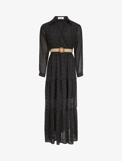 Robe longue empire imprimé pois stylisés - Noir - 2