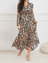 Robe longue cache-coeur à imprimé feuilles stylisées - Marine - 5