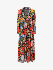 Robe longue cache-coeur à imprimé grandes fleurs - Noir - 1
