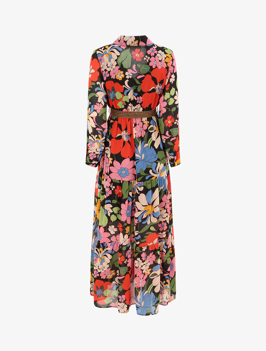 Robe longue cache-coeur à imprimé grandes fleurs - Noir - 2