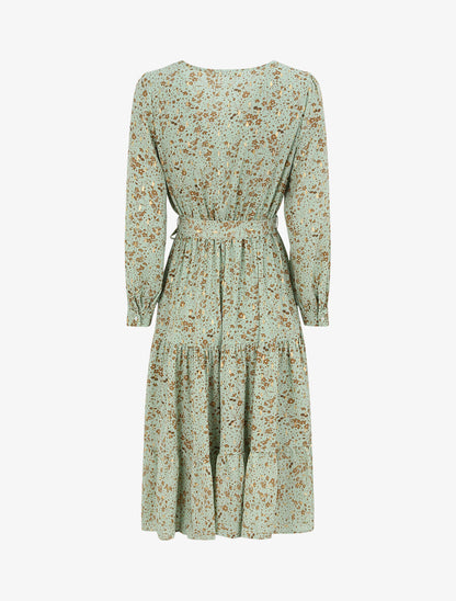Robe longue cache-coeur à imprimé petites feuilles - Vert d&