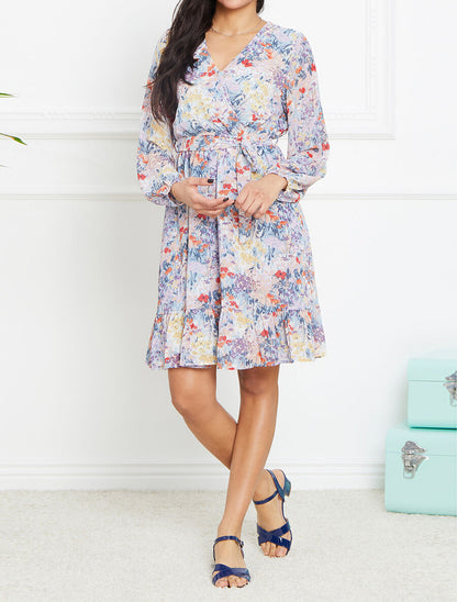 Robe longue à imprimé fleuri - Bleu - 1