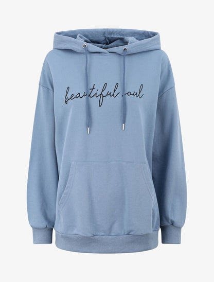 Sweat à capuche à inscription - Bleu - 1