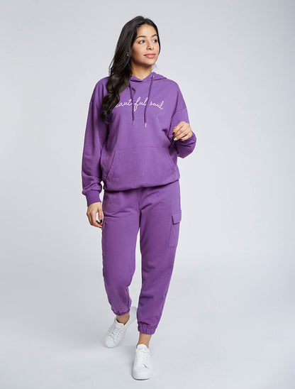 Sweat à capuche à inscription - Violet - 4