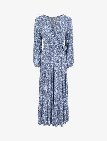 Robe longue à imprimé multi-fleurs - Bleu - 1