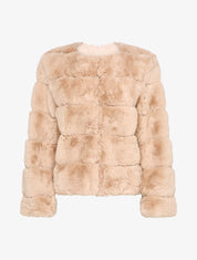 Manteau court en fausse fourrure à col rond - Rose poudré - 1