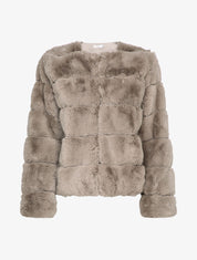 Manteau court en fausse fourrure à col rond - Taupe - 1