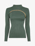 Pull côtelé à décolleté asymétrique et détail chaîne - Vert olive - 1