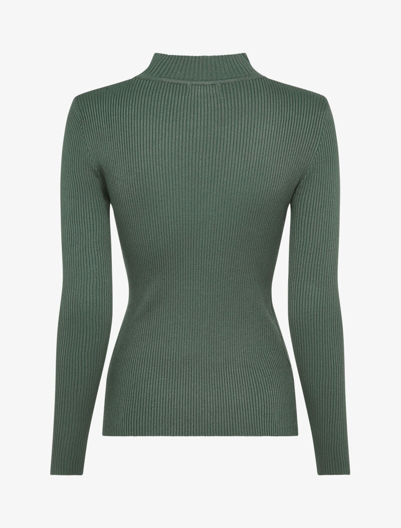 Pull côtelé à décolleté asymétrique et détail chaîne - Vert olive - 2