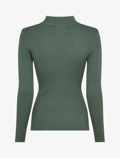 Pull côtelé à décolleté asymétrique et détail chaîne - Vert olive - 2