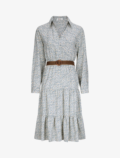 Robe longue à imprimé fleurs - Bleu ciel - 1