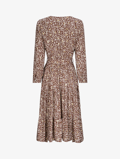 Robe longue à imprimé fleurs et feuilles stylisées - Marron - 2