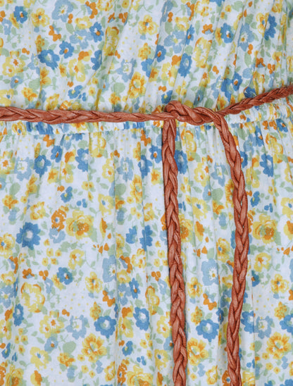 Robe longue à imprimé fleurs diverses - Bleu ciel - 3