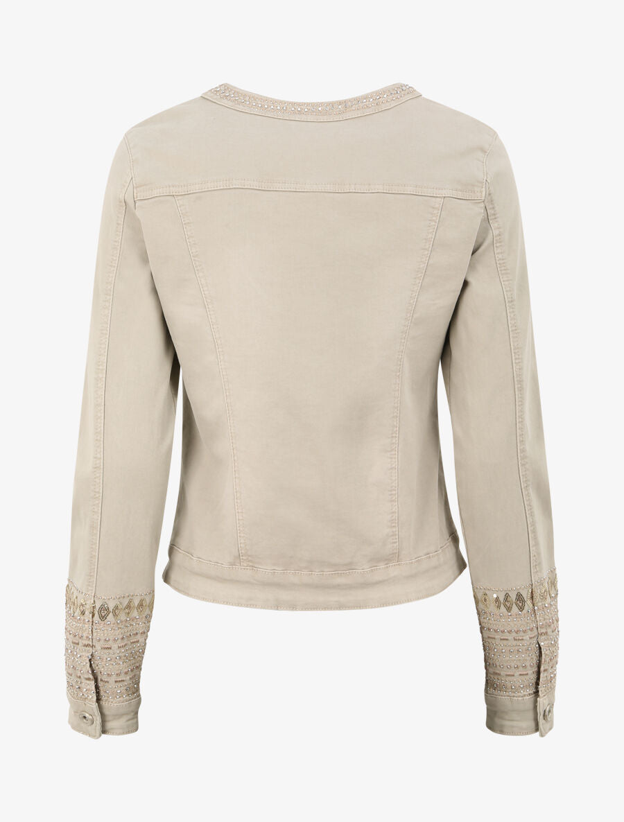 Veste en jean ornée de strass et de sequins - Taupe - 2