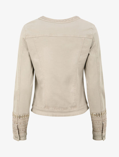 Veste en jean ornée de strass et de sequins - Taupe - 2