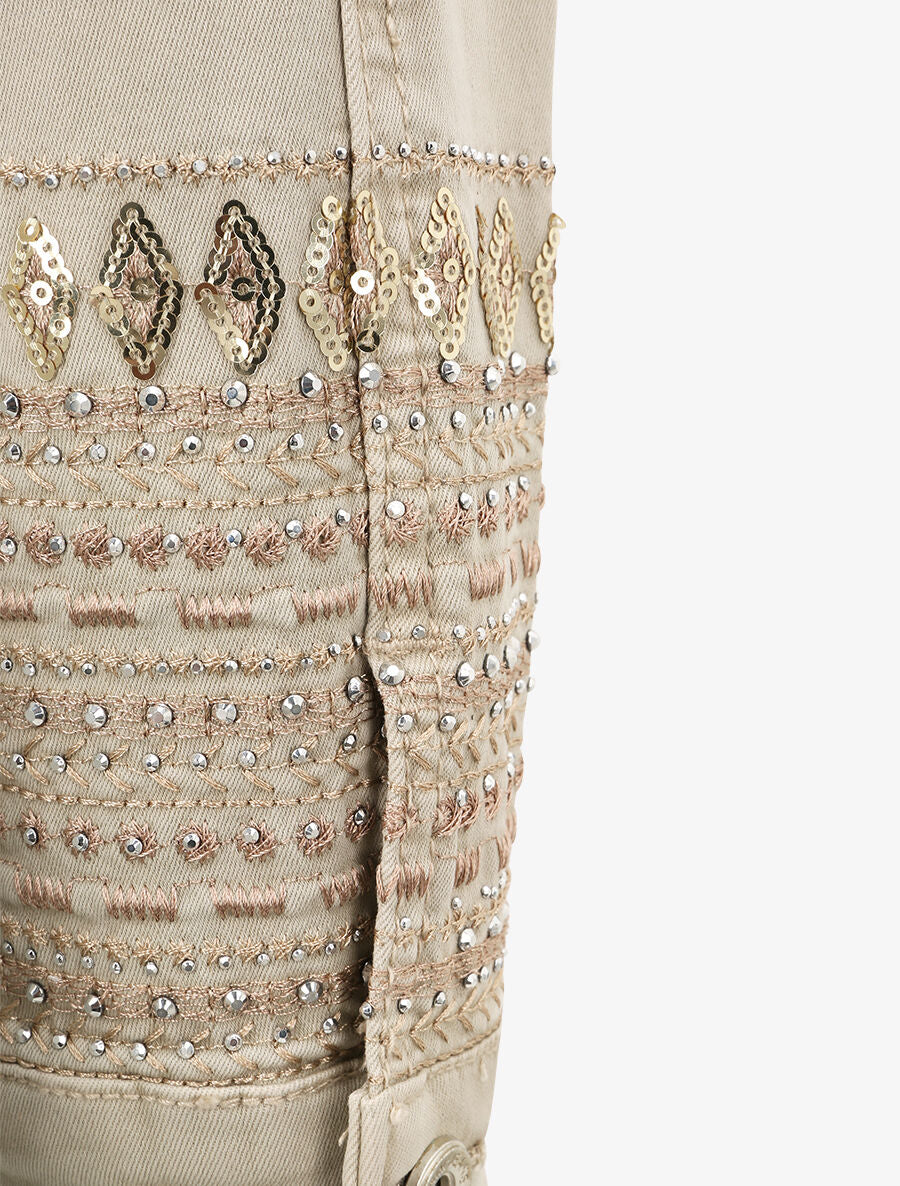 Veste en jean ornée de strass et de sequins - Taupe - 3