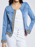 Veste en jean ornée de strass et bande léopard - Bleu denim - 1