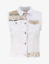Veste en jean sans manches ornée de sequins et de perles - Blanc - 1
