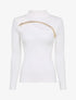 Pull côtelé à décolleté asymétrique et détail chaîne - Blanc - 4