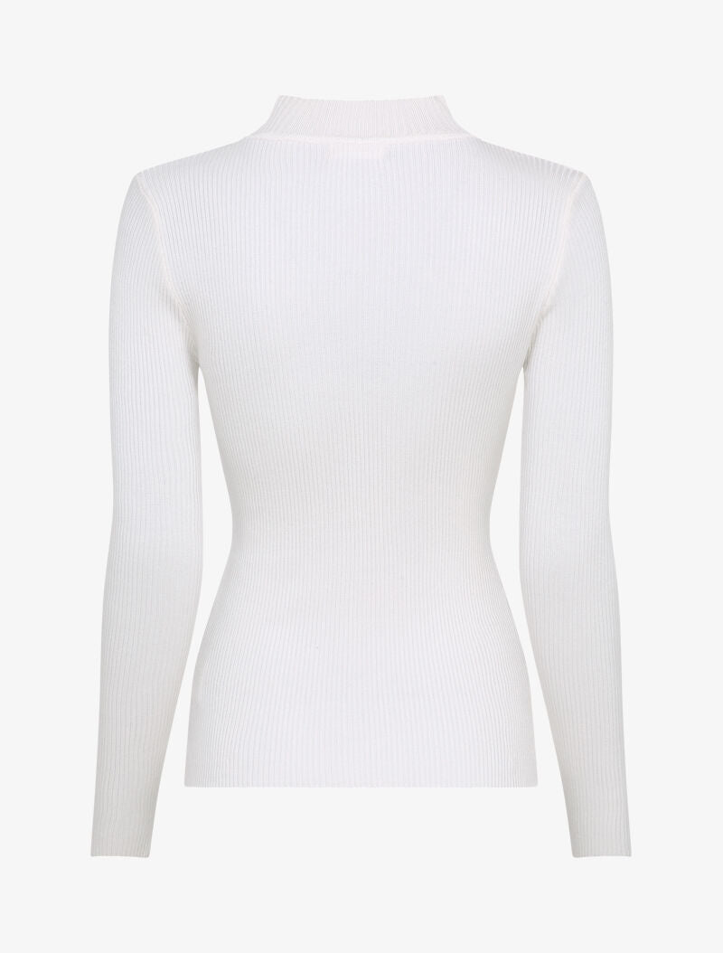 Pull côtelé à décolleté asymétrique et détail chaîne - Blanc - 2
