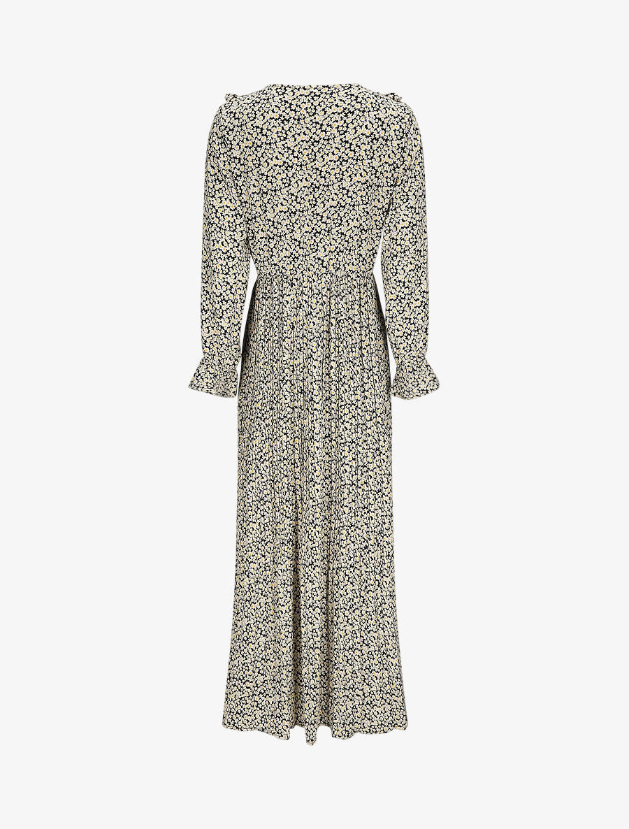 Robe longue évasée à volants imprimé pâquerettes - Noir - 2