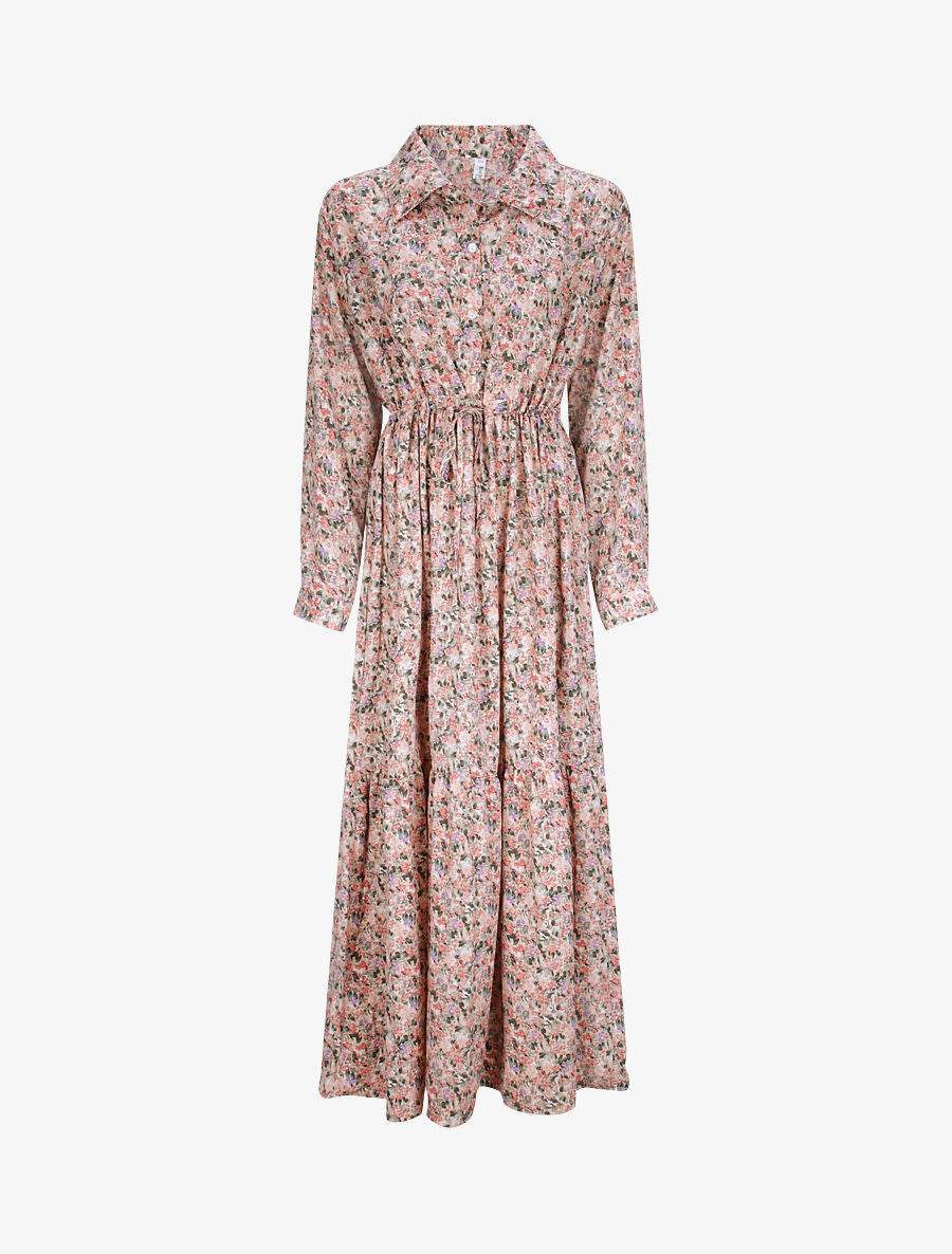 Robe longue évasée à manches longues et imprimé fleurs sauvages - Rose - 1