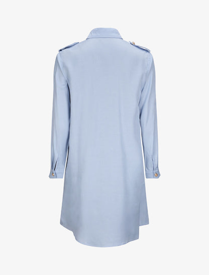 Robe chemise courte unie poches à rabat - Bleu clair - 2