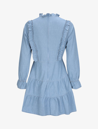 Robe patineuse courte unie à buste volanté - Bleu - 2