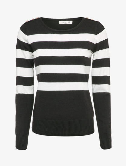 Pull à rayures et épaules boutonnées - Noir - 1