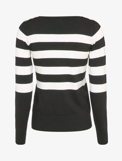 Pull à rayures et épaules boutonnées - Noir - 2