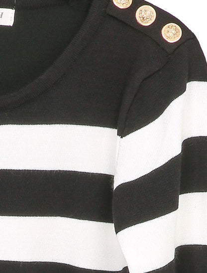 Pull à rayures et épaules boutonnées - Noir - 3