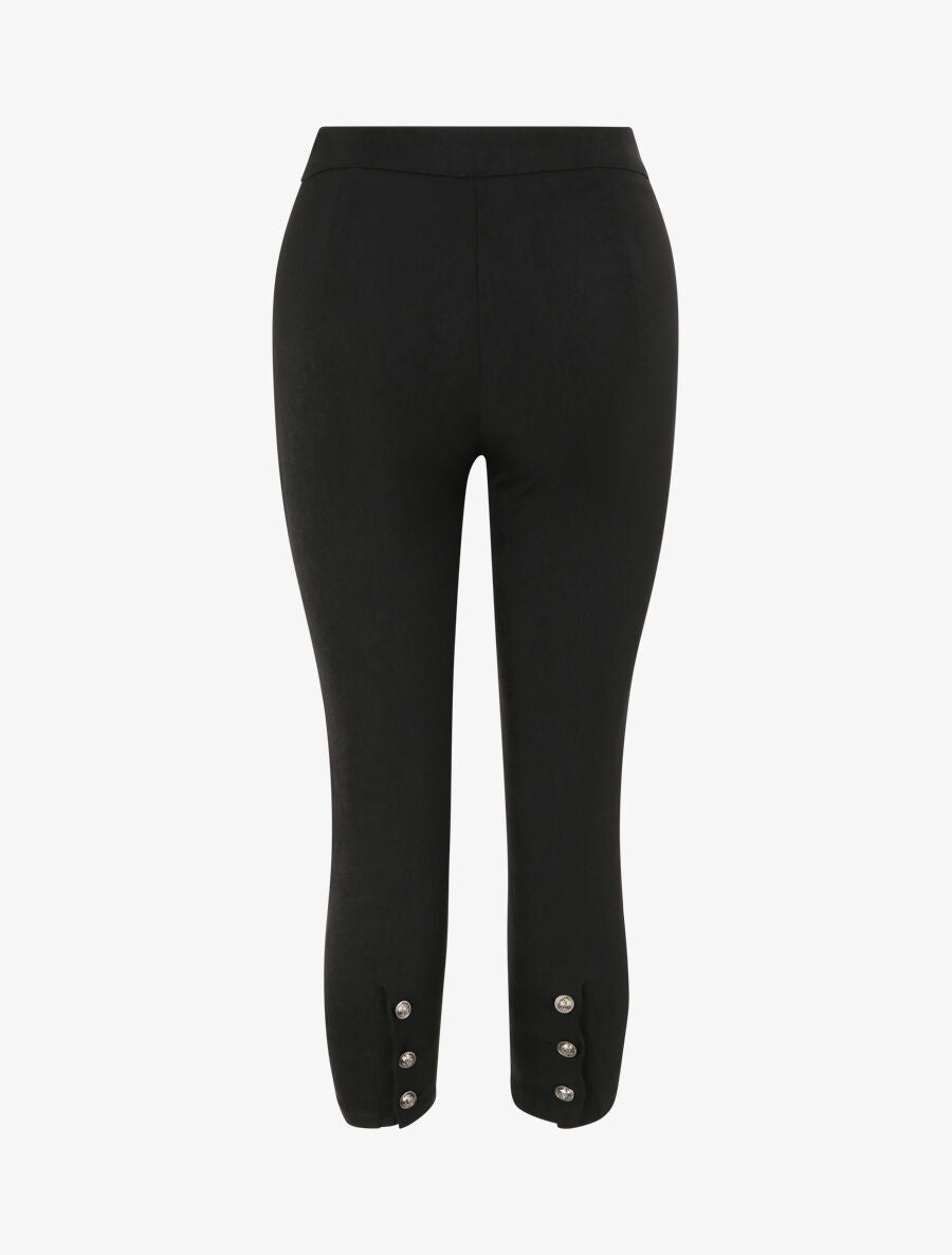 Pantalon droit uni à bords boutonnés - Noir - 2