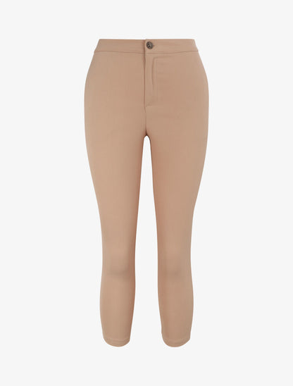Pantalon droit uni à bords boutonnés - Beige - 4