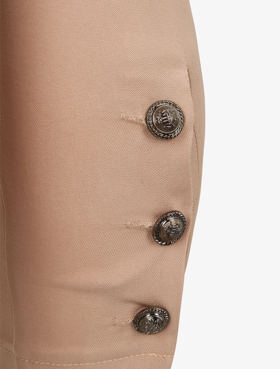 Pantalon droit uni à bords boutonnés - Beige - 3